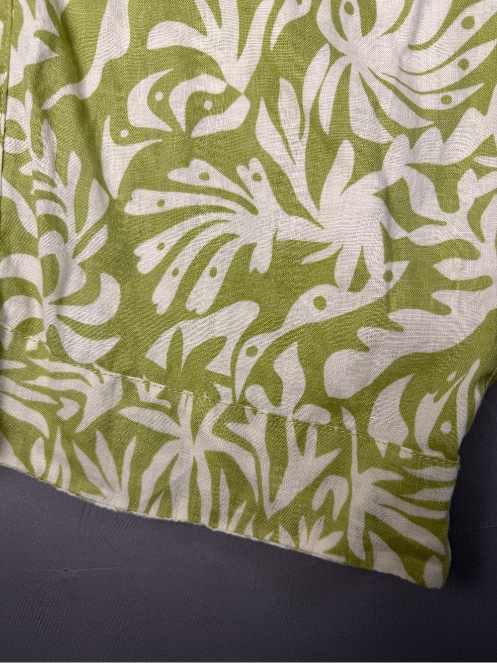 100% Linen Rachel Zoe Green and White Tropical Palm Print Wide-Leg Pants Size M - Picture 7 of 13